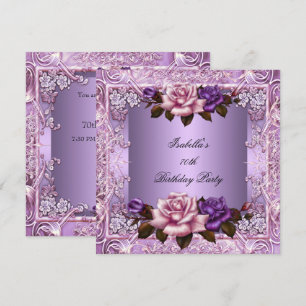 Elegant Lilac Purple Pink Rose 70th Birthday Party Invitation