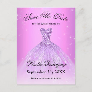 Elegant Lilac Purple Quinceanera Save The Date Postcard