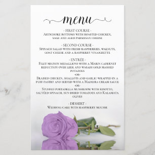 Elegant Lilac Purple Rose Budget Wedding Menu