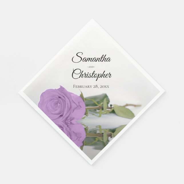 Elegant Lilac Purple Rose Diagonal Design Wedding Napkin (Corner)
