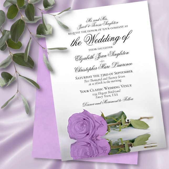 Elegant Lilac Purple Rose Formal Wedding Invitation (Creator Uploaded)