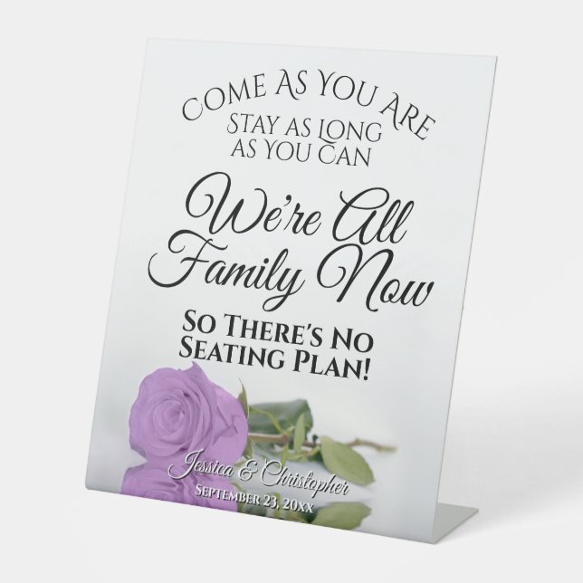 Elegant Lilac Purple Rose Open Seating Wedding Pedestal Sign (Front)