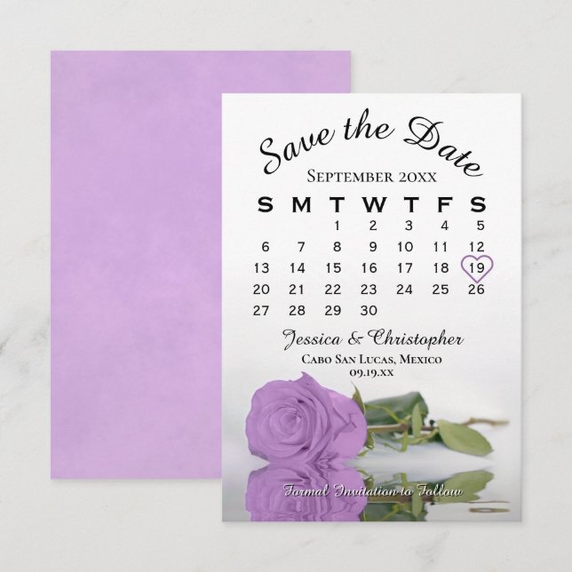 Elegant Lilac Purple Rose Wedding Calendar Save The Date (Front/Back)