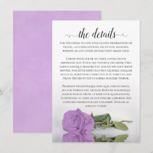 Elegant Lilac Purple Rose Wedding Details Enclosure Card