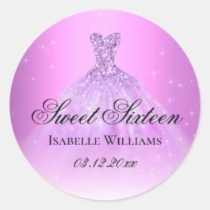 Elegant Lilac Purple Sweet 16 Classic Round Sticker
