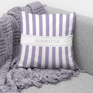 Elegant Lilac Purple & White Stripes Pattern Name  Throw Pillow
