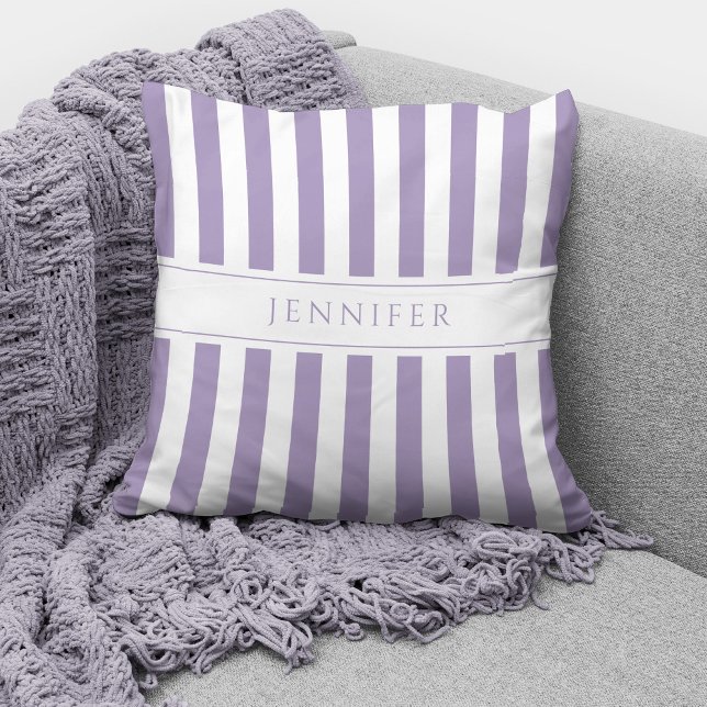Elegant Lilac Purple & White Stripes Pattern Name  Throw Pillow (Creator Uploaded)