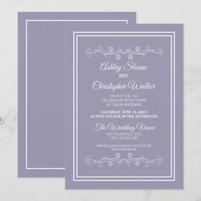 Elegant Lilac Purple White Wedding Invitation (Front/Back)