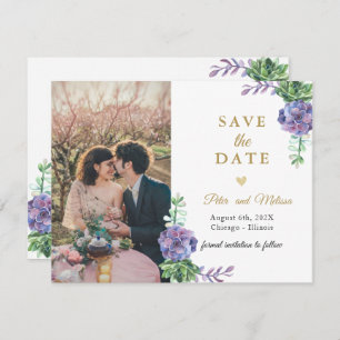 Elegant Lilac Succulents Photo Save the Date Announcement