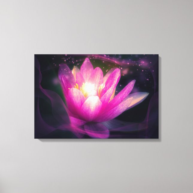 Elegant Lilac Water Lily Lotus Flower On Purple Canvas Print (Front)