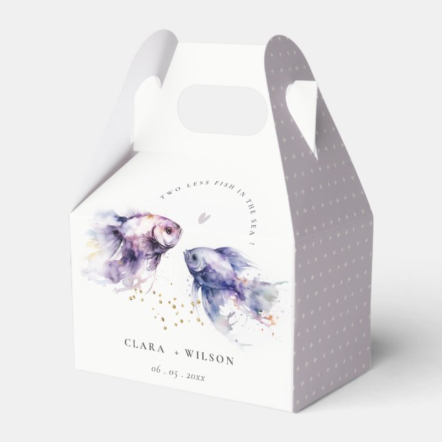 Elegant Lilac Watercolor Coastal Fish Wedding Favor Box (Front Side)