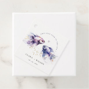 Elegant Lilac Watercolor Coastal Fish Wedding Favour Tags