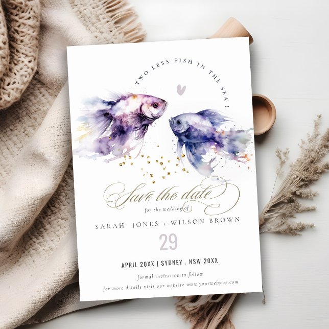 Elegant Lilac Watercolor Coastal Fish Wedding Save The Date (Creator Uploaded)