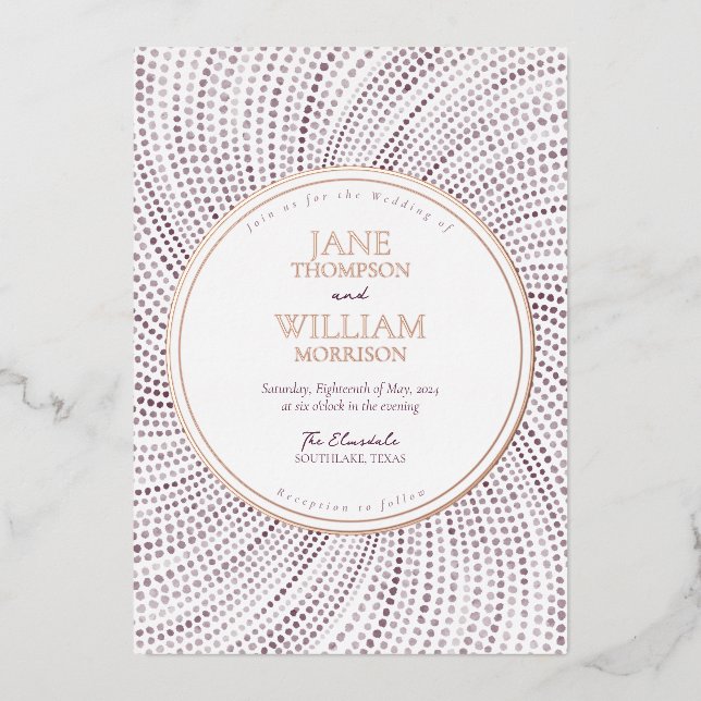 Elegant Lilac Watercolor Foil Wedding Invitation (Front)