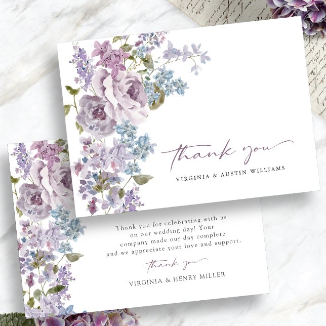 Elegant Lilac Wedding Thank You Card (Elegant Lilac Floral Wedding Thank You Card by Painted Paperie
)