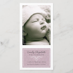 Elégant Lilac & White Baby Girl Faire-part de nais