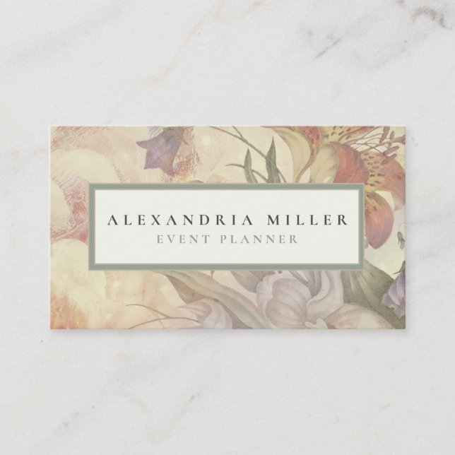 Elegant Lilies & Wild Flowers | Ecru Business Card (Front)