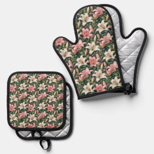 Elegant Lily and Foliage Composition Oven Mitt & Pot Holder Set