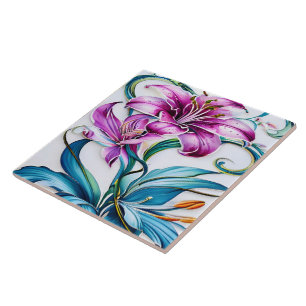 Elegant Lily Artwork With Vibrant Colours Tile