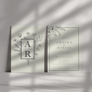 Elegant Lily Line Art Wedding Invitation