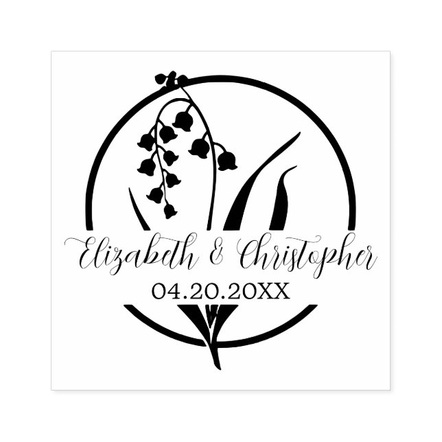 Elegant Lily of the valley Floral Outline Wedding Rubber Stamp (Imprint)
