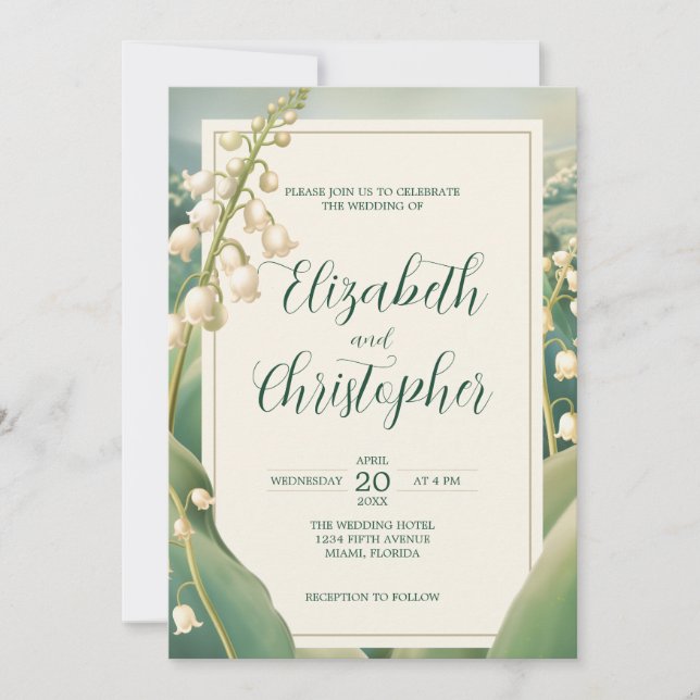 Elegant Lily of the Valley Floral Scenery Wedding Invitation (Front)