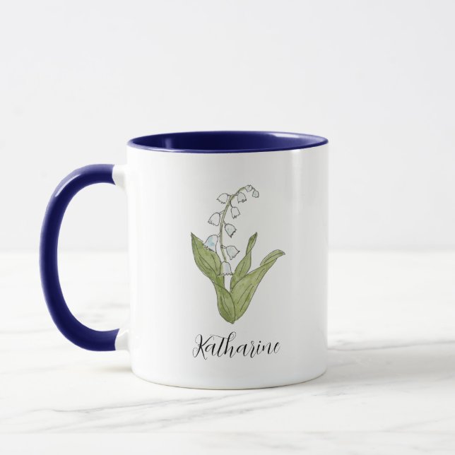 Elegant Lily of the Valley Hand-Illustrated Floral Mug (Left)
