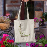 Elegant Lily of the Valley Monogram L Custom Name Tote Bag<br><div class="desc">This elegant tote bag features an 'L' monogram composed of tree branches and delicate Lily of the Valley flowers. Customize with a name for a personalized touch.</div>