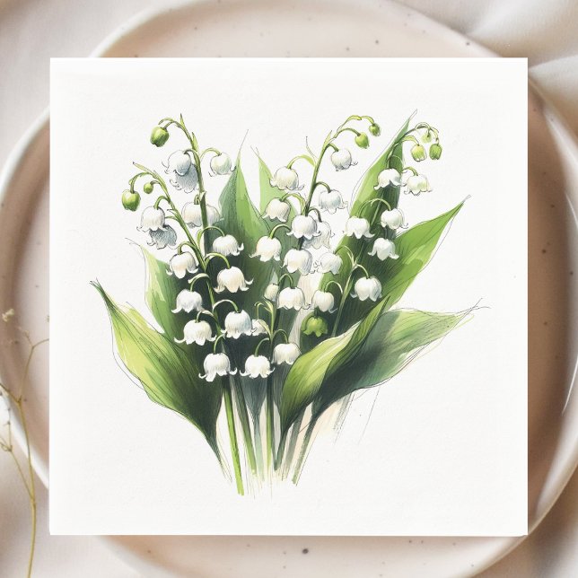 Elegant Lily of the Valley Watercolor Floral Napkin (Creator Uploaded)