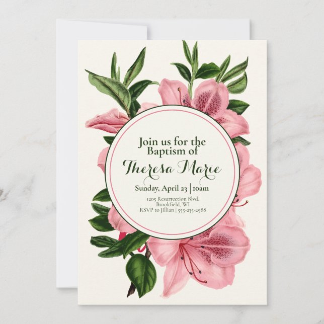 Elegant Lily Themed Baptism Invitation (Front)