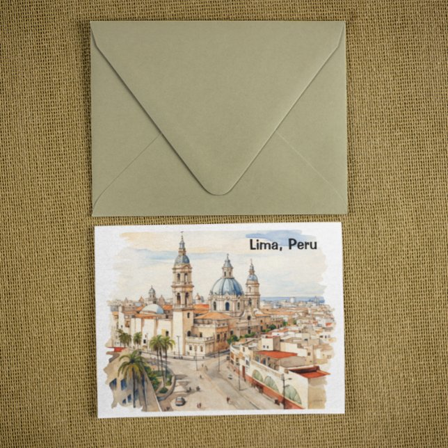 Elegant Lima Peru Watercolor Panorama View Postcard (Elegant Lima Peru Watercolor Panorama View Postcard)