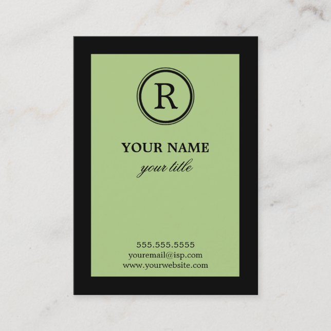 Elegant Lime & Black Monogram Profile Card (Front)