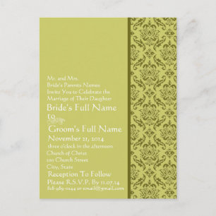 Elegant  Lime Damask  Wedding Invitation Postcard