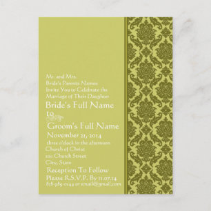 Elegant  Lime & Green Damask  Wedding Invitation Postcard