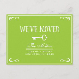 Elegant Lime Green Key Moving Announcement Postcard