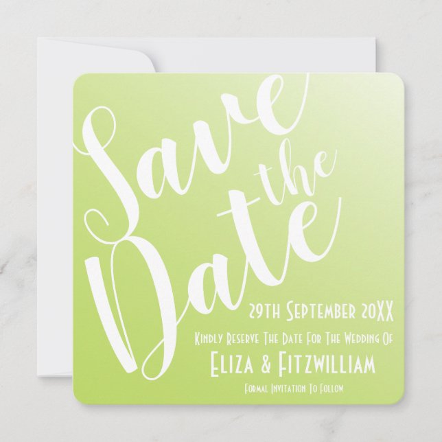 Elegant Lime Green Ombre Save The Date Invitation (Front)