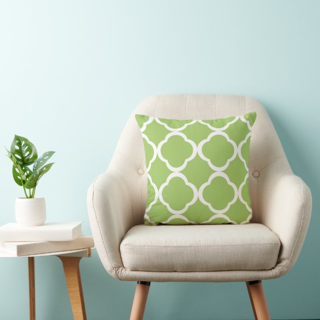 Elegant Lime Green Quatrefoil Pattern Throw Pillow (Chair)