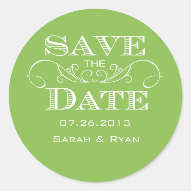 Elegant Lime Green Save the Date Sticker (Front)