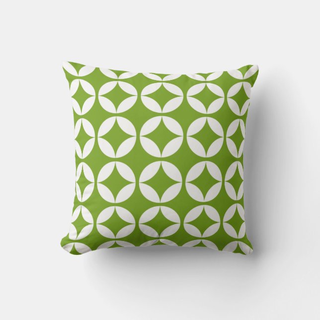 Elegant lime green, white geometric pattern throw pillow (Front)
