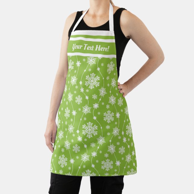 Elegant Lime Green Winter White Snowflake Pattern Apron (Insitu)