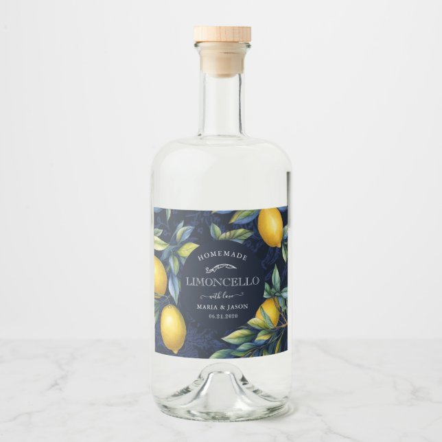 Elegant Limoncello Lemons Liquor Bottle Label (Front)