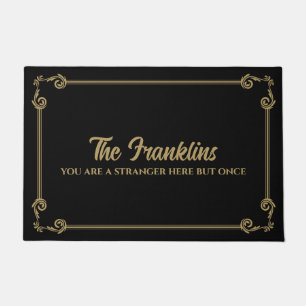 Elegant Line and Scroll Frame Family Name Doormat