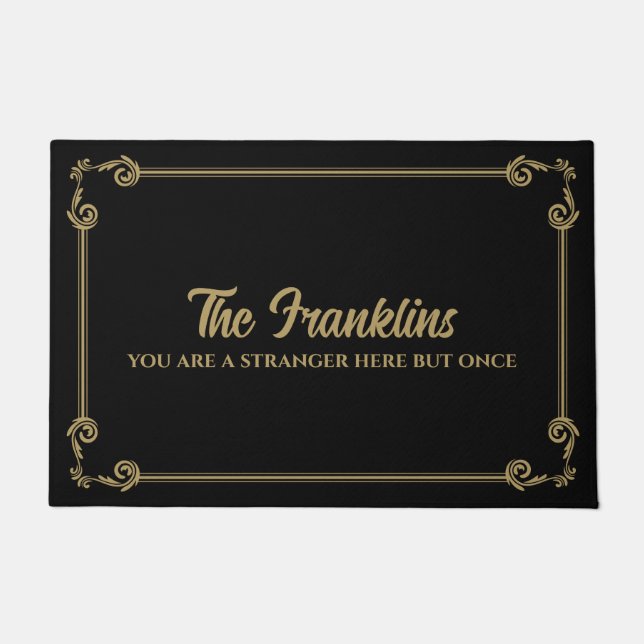 Elegant Line and Scroll Frame Family Name  Doormat (Front)