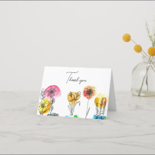 Elegant line art and watercolor floral  thank you card