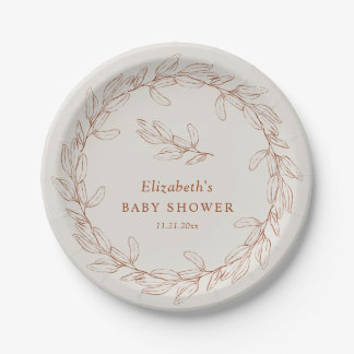 Elegant Line Art Botanical Baby Shower Paper Plate