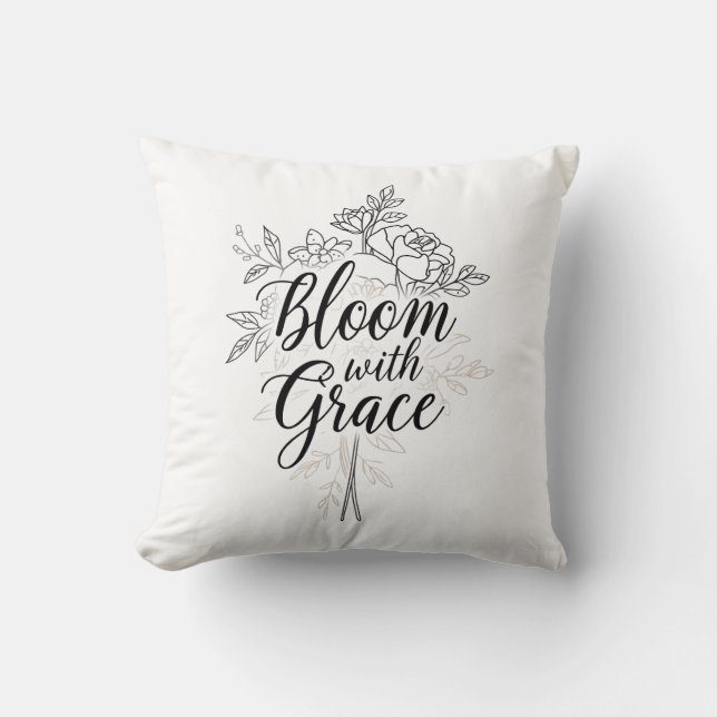 Elegant Line Art Flower Typography Throw Pillow (Front)