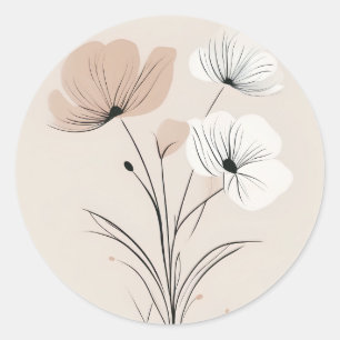 Elegant line art minimalist floral classic round sticker