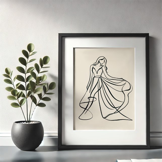 Elegant Line Art of a Flowing Wedding Dress Poster (Creator Uploaded)