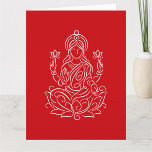 Elegant Line Art of Goddess Lakshmi on Lotus Card
