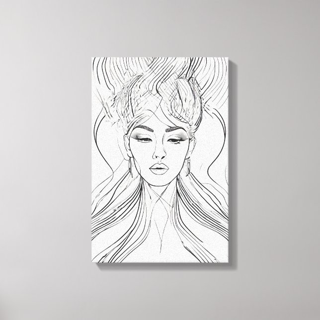 Elegant Line Art Portrait Modern Wall Art Canvas (Front)